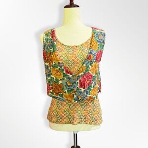 VTG 90s SK & Company, Gold, Burgundy Layered Sleeveless Faux Vest, 12 Whimsigoth